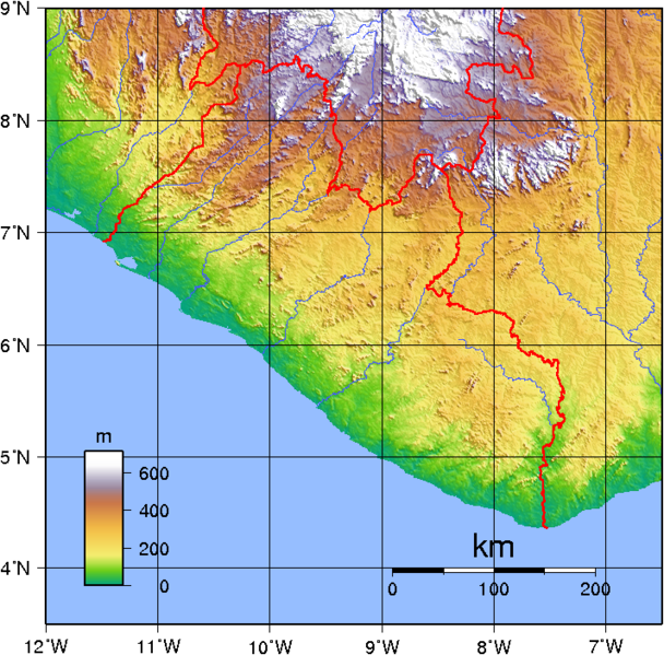Topographie, Liberia, Relief, Landkarte